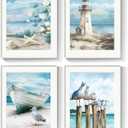 4Pcs Paint by Numbers Kit for Adults Beginner, 12x16 inch Lighthouse Beach Boat Seagulls, DIY Acrylic Watercolor Oil for Living Room Bathroom Home Decor Gift