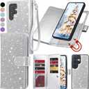 Varikke for Galaxy S26 Ultra Wallet Case Detachable with RFID Blocking Card Holder for Women, Glitter Leather Strap Magnetic Flip Removable Phone Case for Samsung Galaxy S26 Ultra 6.9", Silver