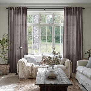 SHINELAND Dark Chocolate Brown Curtains 96 Inches Long 2 Panel Set,Sheer Linen Pleated Back Tab Window Drapes Draperies Curtains for Living Room 96 Inch Length