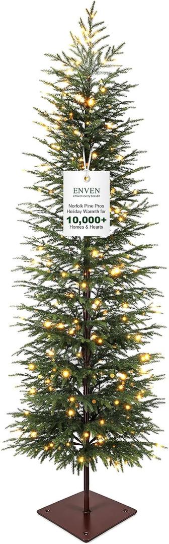 7FT Norfolk Pine Christmas Tree, Pre-Lit 240 LED Lights with 8 Modes, Real-Touch PE Material, Family & Pet Friendly, Heavy-Duty Weighted Base for Home Office Patio Christmas Decor