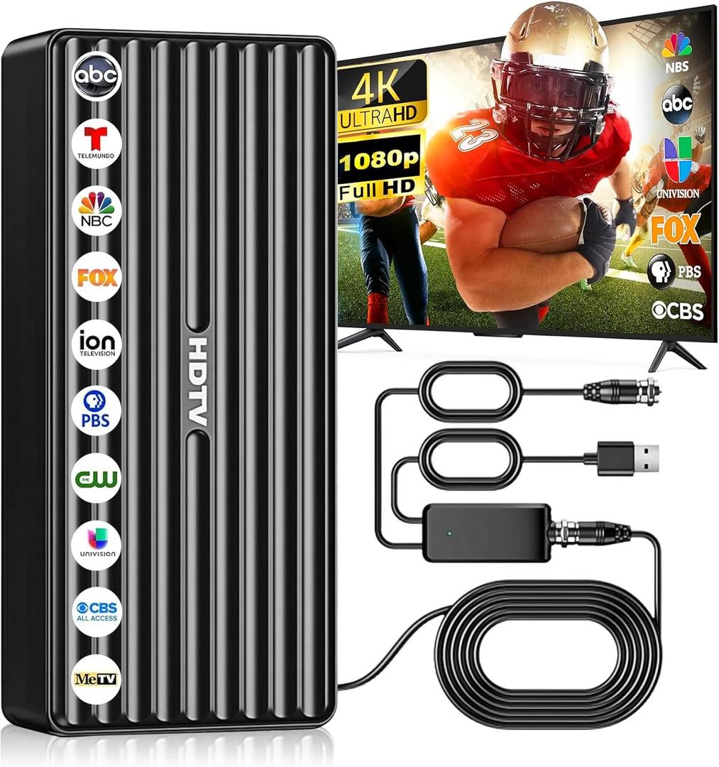 2025 TV Antenna Indoor/Outdoor, Digital Antenna for Smart TV, 1000+ Miles Range, Digital HD Antenna with Signal Amplifier Supports 8K 4K 1080p Local Channels, Includes 33ft Coax Cable (Black's-Dark)