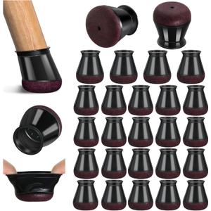 24 Pcs Chair Leg Floor Protectors, Black Silicone Chair Leg Protectors Caps Covers for Hardwood Floors, Furniture Pads Sliders with Wrapped Felt Bottom Small (Fit:0.5"-0.75")