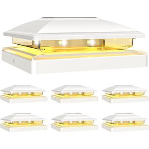VOLISUN Solar Post Cap Light Outdoor Waterproof 6pack,Solar Fence - Post Lights for 4x4 5x5 6x6 Wooden/Vinyl Post,White Deck Post Cap Light Solar Powered with Warm White for Garden/Patio/Porch