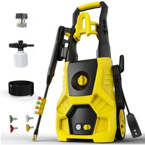 5000PSI PowerWasher with 4 Quick Connect Nozzles, Foam Cannon for Car, Lane, Patio Cleaning, Hydro Jet Pressure Hose Water Wand for Gutter Patio Car Garden Window, Yellow
