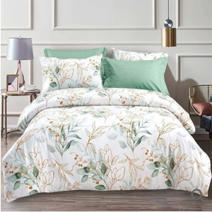 WONGS BEDDING Botanical Comforter Set Queen, 7 Pieces Green Reversible Bed in a Bag Floral Leaves Bedding Soft Microfiber Queen (1 Comforter,2 Pillowcase,2 Pillow Shams,1 Flat Sheet,1 Fitted Sheet)