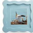 4x4 Picture Frame with Mat for 3x3, Wavy Edge Wooden Real Glass Photo Frame for Tabletop and Wall Hanging, Blue, 1 Pack