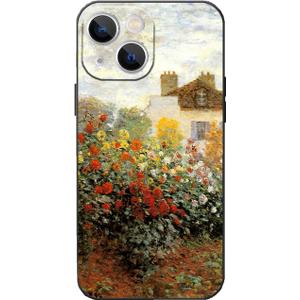 Compatible with iPhone 14 Plus Phone Case,Impressionism Claude Monet Art The Artist's Garden Print Red Flowers Garden Decorative Phone Case,Shockproof Protective Phone Cover for Women Girls