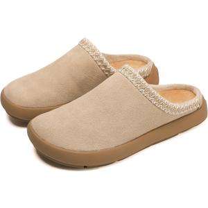 UBFEN Womens Slippers Arch Support 100% Genuine Suede Leather Comfortable Outdoor Indoor Slip On Mules B Light Brown Size US 10
