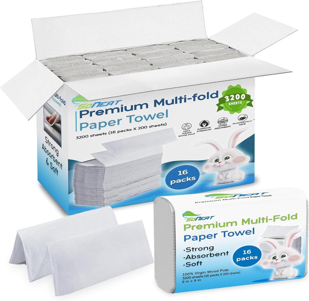 Trifold Paper Towels - 3200 Sheets Multifold Disposable Paper Hand Towels for Bathroom, Commercial, Household, Hand Paper Towels for Bathroom Dispenser, 16 Packs (200 Count/Pack)