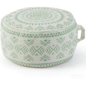 MOCOFO Unstuffed Round Pouf Covers Boho Colorful Geometric Ottoman Pouf Cover with Handle Design,Decoration Footstool for Living Room,Bedroom,Patio (Light Green,18x18x8)
