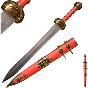 Sword fort Carbon Steel Gladius Roman Legion Sword Real Metal,About 31.5"Classic Medieval Knight Arming Sword -Red/Brown