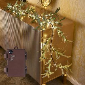 Birchlitland Lighted Olive Garland Battery Operated with Timer 6FT 96 LED Fairy Lights, Faux Vine with Lights for Mantel Fireplace Wall Patio Wedding and Holiday Decor