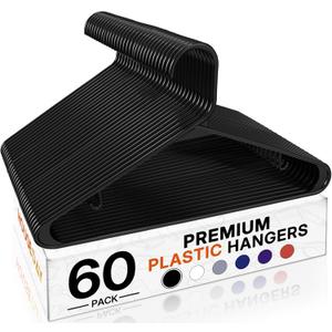 HOUSE DAY Black Plastic Hangers 60 Pack, Clothes Hangers with Non Slip Hooks, Durable & Space Saving Coat Hanger, Light-Weight Clothing Hanger, Perfect Closet Organizer for Everyday Use