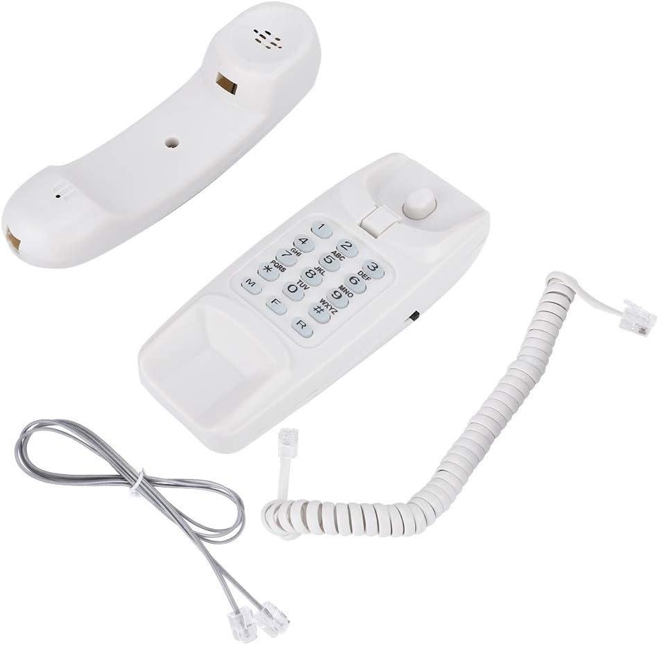 Wall Mount Landline Telephone, Desktop Wall Corded Phone with Redial No Caller ID Home Phone for Hotel Family (White)