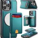 for iPhone 13 Pro Wallet Case Compatible with Magsafe, Magnetic RFID Blocking Card Holder Kickstand 2 in 1 Detachable Case for iPhone 13 Pro 6.1", Bluish Green