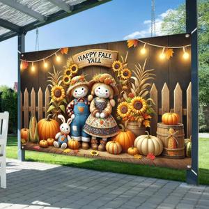 Happy Fall Y'all Backdrop Banner Autumn Thanksgiving Harvest Holiday 71x43 Inchs Fall Scarecrow Sunflower Banner Autumn Thanksgiving Outdoor Indoor Party Decor
