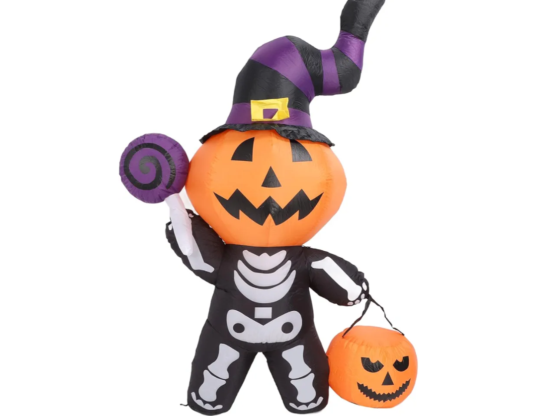 68.9 inch Halloween Inflatable Ghost Outdoor Decorations, Blow Up Yard Cute Skeleton Ghost Pumpkin Yard Decorations with LED Lights for Garden Lawn Outside