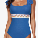 Aleumdr Women's One Piece Swimsuit Ruffle Tummy Control Bathing Suits Color Block Ribbed Swimwear L