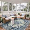 GENIMO Outdoor & Indoor Area Rug 8'x10', Waterproof, Non-Shedding, Easy Cleaning, Boho Mat for Patio, Living Room, Balcony, Dining Room, RV, Deck, Bedroom, Camping, Outside Carpet,Center Blue