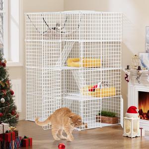 YITAHOME Large Indoor Cat Crate, 4 Tier Wire Run with 4 Doors, 3 Ladders, Cat Playpen with Large Hammock, Pet Cages for 1-3 Cats, Rabbit, White, 107x72