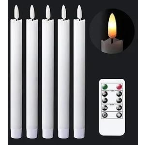 GenSwin Flameless White Taper Candles Flickering with 10-Key Remote, Battery Operated Led Warm 3D Wick Light Window Candles Real Wax Pack of 5, Christmas Home Wedding Decor(0.78 X 9.64 Inch), 5 Pack