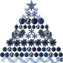 Sratte 94 Pcs Christmas Tree Decorations Set, Christmas Tree Ball Ornaments Glitter Poinsettia Flowers Decorations Glitter Berries Stems for Xmas Holiday Wedding(Navy Blue)