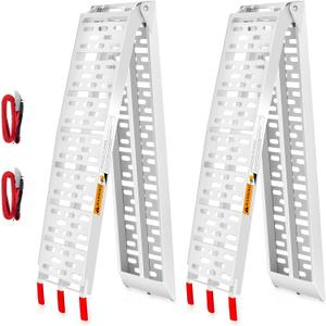 ATV Ramps for Pickup Trucks 2pc, 7.5 ft Folding Aluminum Truck Ramps, Punch Plate Traction, Rubber-Tipped Fingers, Load Straps Included, 1,500 lb Capacity, 89 x 12 in