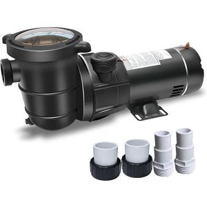2HP Two Speed Above Ground Pool Pump 115v Power Cord, Orginal 1.5 inch Port Size, Comes with 1.25" Hose Adapters and 1.5" Pipe Fittings, 5160GPH Qmax, 39FT Hmax, Thermal Protected Motor