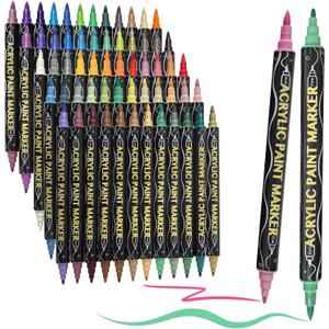 Markers for Adult Coloring Books No Bleeding, Dual Tip Acrylic Paint Markers, Brush & Fine Tip, Art Supplies for Rock Painting, Plastic, Wood, Canvas & Outdoor Projects (60 Colors) (1 Count (Pack of 60), Multicolor)