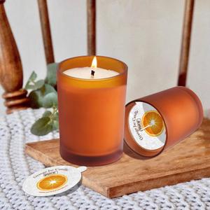 SPRAYED GLASS CANDLE W/METAL LID ORANGE,set of 2