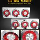 Partsam 2Pcs 54 LED Truck Trailer Tail Lights Bar with Chrome Iron Bracket Base Waterproof 24V 4 Inch Round Led Trailer Tail Lights Bar Stop Turn Signal Running Parking Lights Lamps RV Camper
