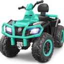 ELEMARA 2 Seater Kids ATV,Big Kids Ride on ATV Electric 4 Wheeler with 10AH Battery, 4mph Max Speed, Electric Car,LED Headlights, Music, Radio, 12V Battery Powered Ride on Toy for Boys & Girls,Green