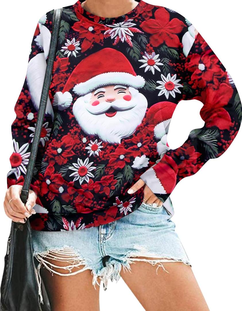 VILOVE Ugly Christmas Sweatshirt Women Snowman Graphic Pullover Xmas Hoodie Merry Christmas Print Tee Cute Crewneck Tops