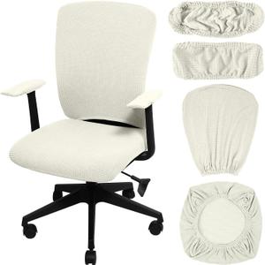 Tallew 4 Pcs Office Chair Covers Set Computer Universal Protective Stretchable Chair Seat Covers Desk Armrest Slipcovers Pads Office Cushion Backrest for Rotating (L,Cream)