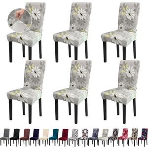 Dining Room Chair Covers - Stretch Kitchen Chair Covers Set of 6, Removable Washable Slipcovers for Home, Hotel, Banquet (Grey Flower)