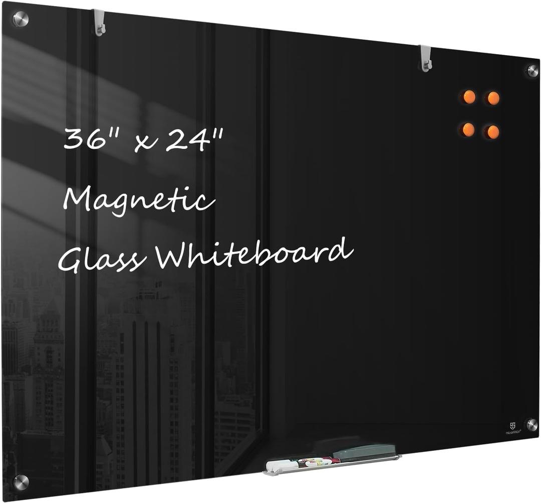 White Board for Wall - 36" x 24" Black Glass Board 3 X 2 FT