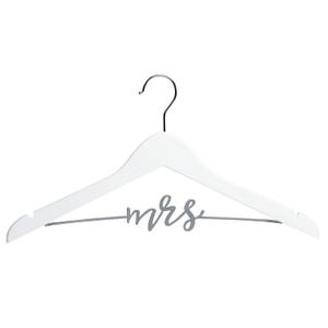 Pearhead Mrs. Wedding Dress Hanger, Wooden Bridal Gown Hanger with Cursive Wire Lettering, Wedding Photo Prop and Bridal Keepsake, White and Silver