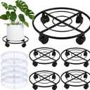 5 Packs Large Metal Plant Caddy 13.5" Heavy-duty Plant Dolly with PU Wheels Wrought Iron Rolling Plant Stand with Casters Indoor Outdoor Plant Pot Movers Planter Rollers Coaster Trolley, Black