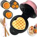 Mini Waffle Maker with 6 Removable Plates, Small Heart Waffle Maker Keto,3-in-1 Multi-plate set, Wafflera Iron for Kids Family&Individuals,4'' Non Stick Cooking Plates with Fast & Even Heating (Pink)