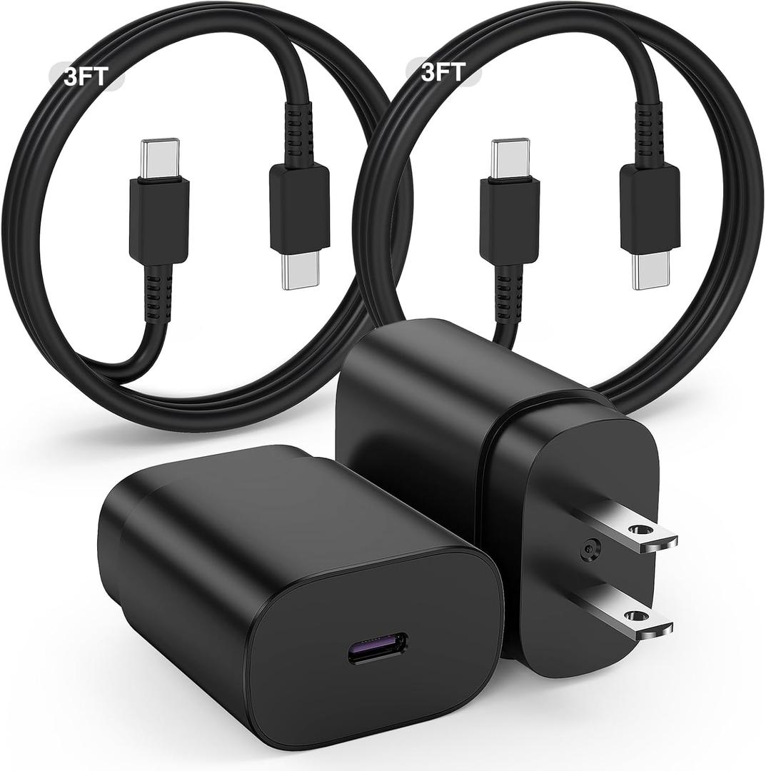 for Samsung Galaxy Super Fast Charging Cord Type C Charger, 25w Android Phone Charger Block &3+3ft USBC to USB-C Cable for Galaxy S25/S24 Ultra/S24 S23 S22 S21 S20 (Ultra/Plus),iPad Pro/Air/Mini Black