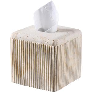 Natural Travertine Texture Striped Square Tissue Box Cover Decorative,Resin Heavy Sturdy Tissue Box Holder, Facial Paper Holder for Bathroom Vanity Countertop, Bedroom Night Stand,Office and End Table