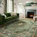 9x12 Rugs for Bedroom, Vintage Washable Rugs Non Slip Large Area Rug for Living Room Dining Room Office, Floor Decoration Big Rug Carpet Low-Pile Kid & Pet Friendly(Border Green)