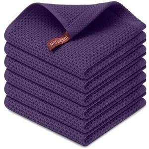 Kitinjoy 100% Cotton Kitchen Dish Cloths (12 X 12 Inches, Eggplant), Pack of 8 Waffle Weave Ultra Soft Absorbent Dish Towels for Drying Dishes Quick Drying Kitchen Towels Dish Rags (Violet)
