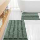 Non Slip Thick Shaggy Chenille Bathroom Rug Sets 2 Piece, Thickened Hot Melt Rubber Bottom Bath Mats for Bathroom, Bath Rugs Quick Dry Machine Washable for Shower (Sage Green, 32"x20" Plus 17"x24")