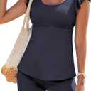 Aleumdr Tankini Swimsuit for Womens 2 Piece Tummy Control Bathing Suits Ruffled Flowy Tankini Top with Boy Shorts S