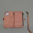 Defencase Compatible with iPhone 13 Mini Case Wallet with RFID Blocking Card Holder for Women Men, PU Leather Magnetic Snap Flip Zipper Strap Wallet Phone Case Fit for iPhone 13 Mini 5.4", Rose Pink