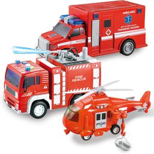 JOYIN Toddler Fire Truck Toys for 3 4 5 6 7 Year Old Boys - Fire Engine, Emergency Vehicle, Kids Firetruck, Friction Powered Car with Lights and Sounds, Birthday Gifts for Boys Girls Age 3-9