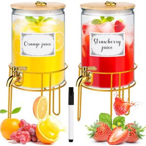 1 Gallon Drink Dispenser,2 Pack Glass Beverage Dispenser With Stand,Juice Containers with Lid for Party,Drink Dispensers for Parties With Spigot for Lemonade/Soda/Tea