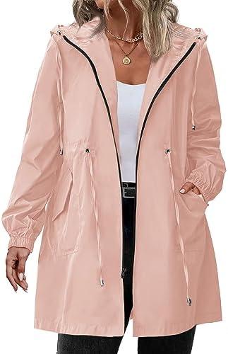 IN'VOLAND Women's Rain Jacket Plus Size Long Raincoat Lightweight Hooded Windbreaker Waterproof Jackets with Pockets 22W