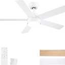 42 inch White Ceiling Fans with Lights and Remote, LED Dimmable 3 CCT Temperatures 6-Speed, Noiseless Modern Ceiling Fan for Bedroom, Living Room, Dining Room, ETL Listed